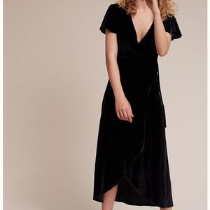 BHLDN Black Velvet Wrap Midi Dress